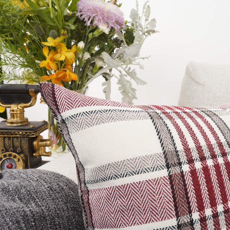YOUR SMILE Christmas Retro Farmhouse Buffalo Tartan Chequer Plaid Cotton Linen Decorative Throw Pillow Case Cushion Cover Pillowcase for Sofa 18 x 18 Inch, Set of 2, Red/Stripe - Image 4